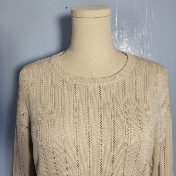 Hello Franki Large Light Oatmeal Cream Crewneck Longsleeve Lightweight Sweater - Picture 2 of 10